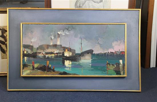 § Cecil Rochfort DOyly John (1906-1993) Shoreham Harbour, Evening 14 x 28in.